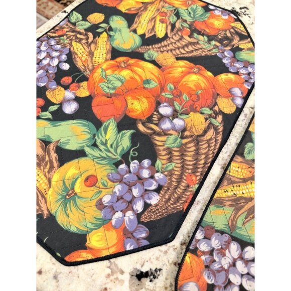 4 VTG Fall Harvest Quilted Placemats Cornucopia Pumpkin Thanksgiving table top - Picture 6 of 15